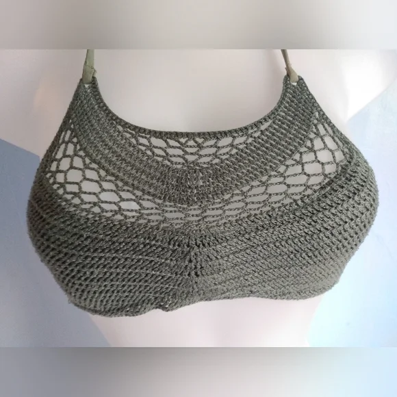 EUC SO women's size XS green crochet pattern bikini top - Picture 2 of 5